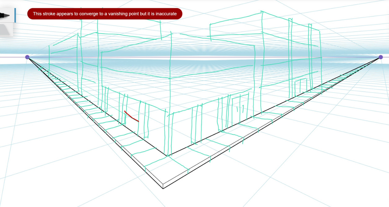 DrawDojo AI giving real-time feedback on a perspective drawing