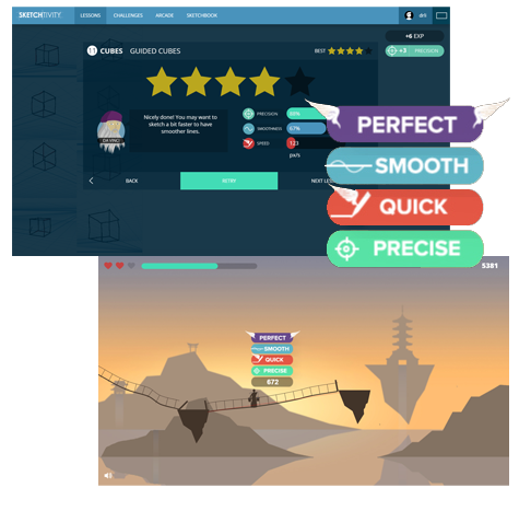 DrawDojo gamified lessons — earn XP and badges as you draw